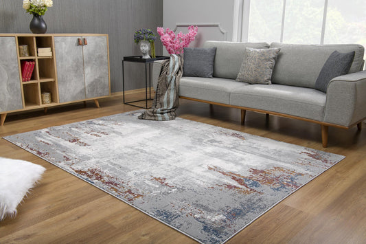 7' X 10' Gray And Ivory Modern Abstract Area Rug