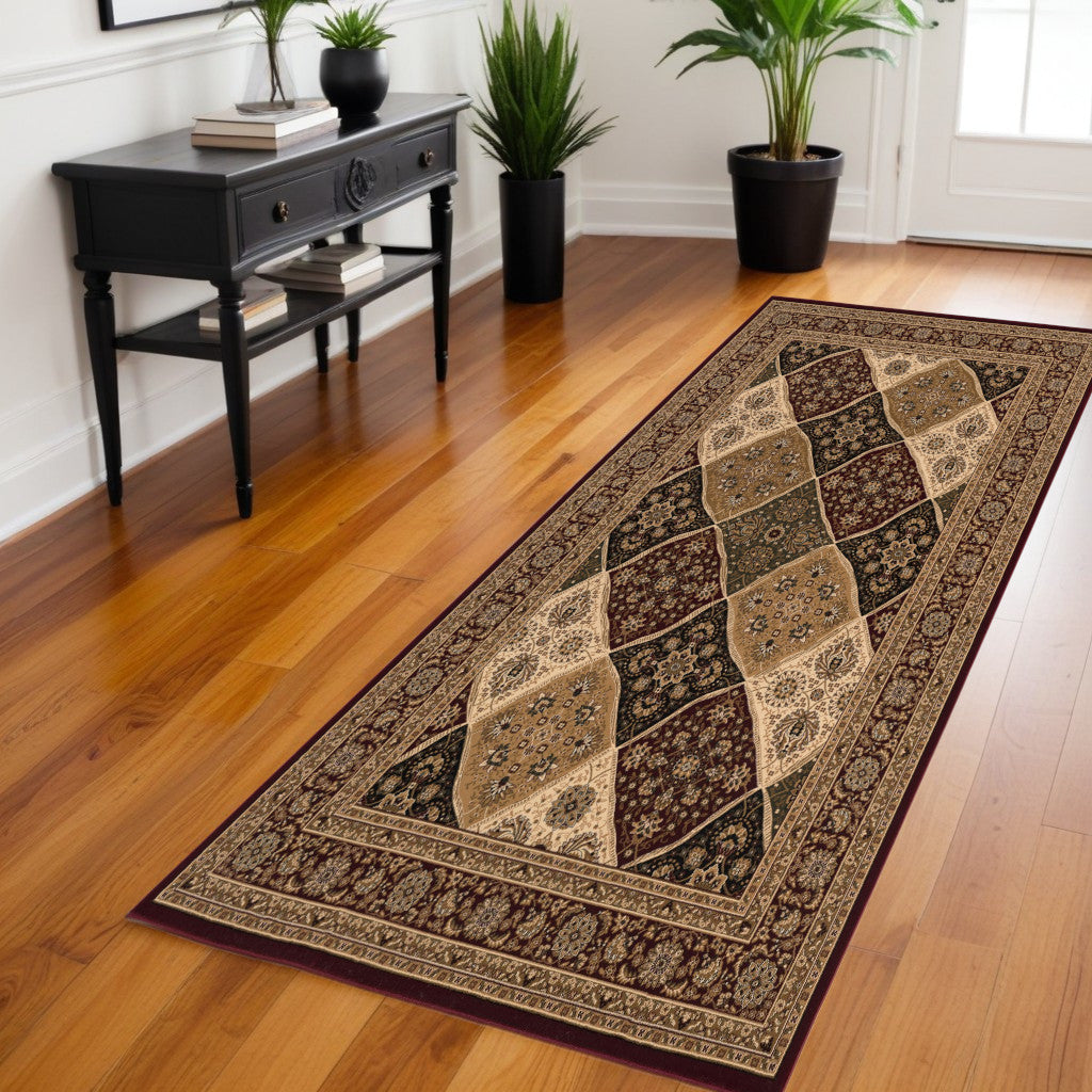 5' X 8' Red and Beige Oriental Power Loom Area Rug