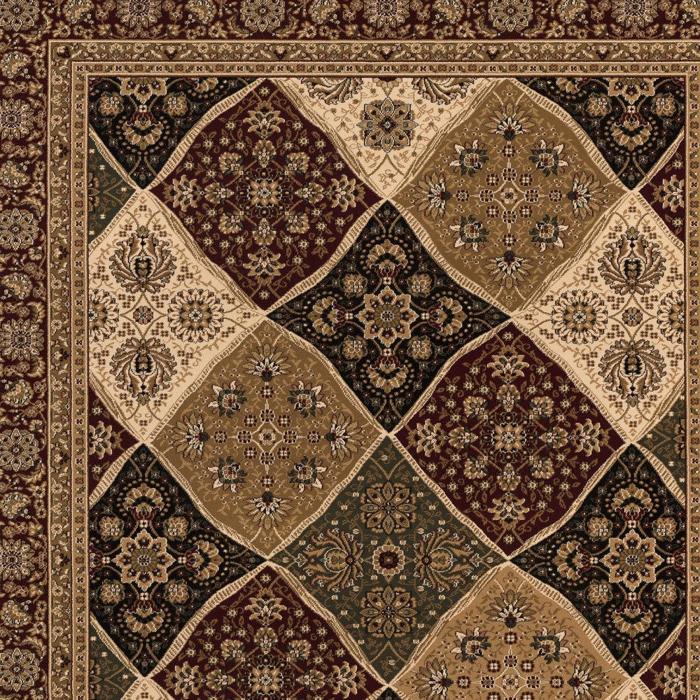 5' X 8' Red and Beige Oriental Power Loom Area Rug