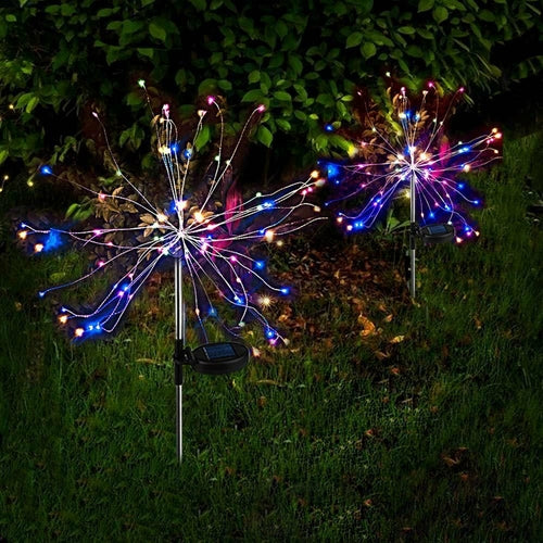 2PCS Solar Fireworks 90 LED Multi-Color Outdoor Christmas Lights