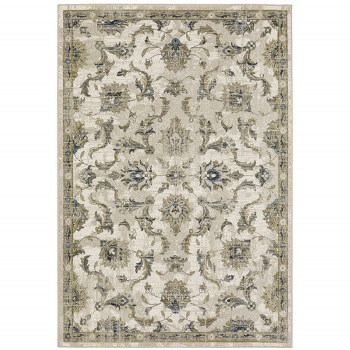 6' X 9' Beige Gold Blue And Grey Oriental Power Loom Stain Resistant