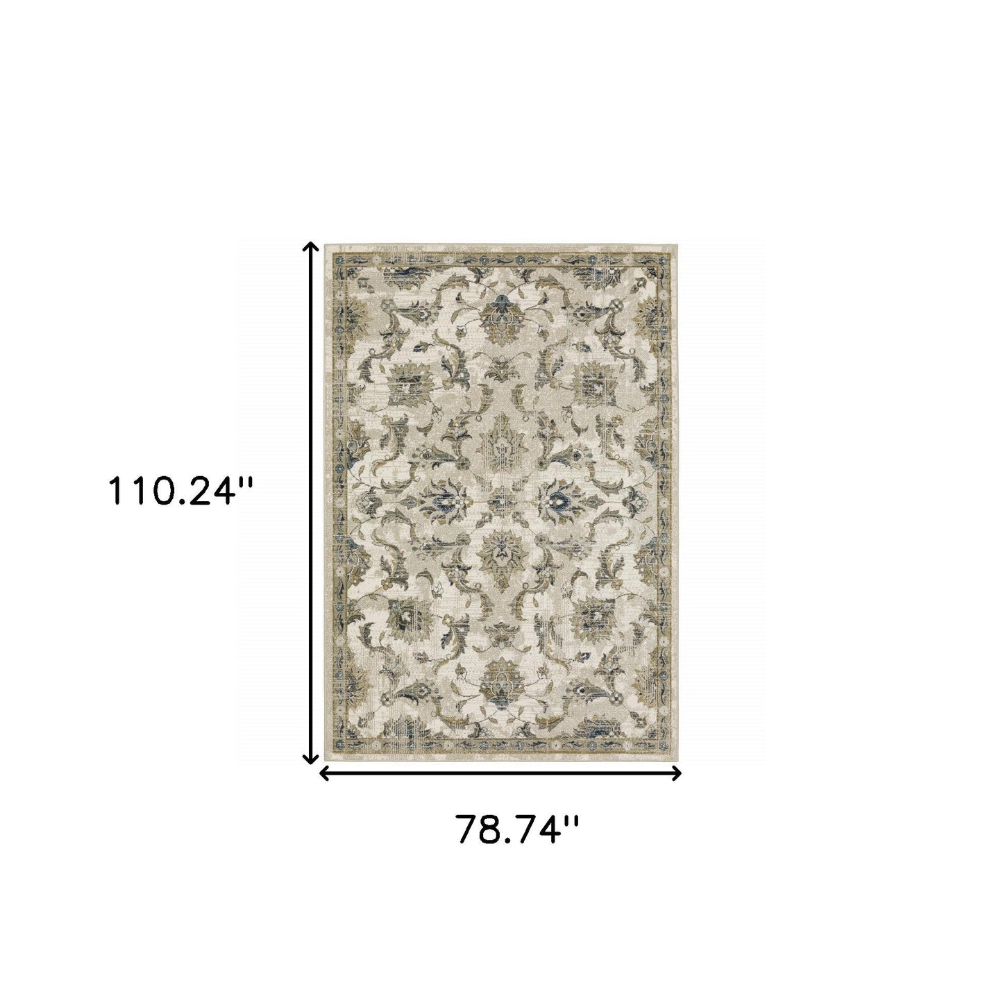 6' X 9' Beige Gold Blue And Grey Oriental Power Loom Stain Resistant
