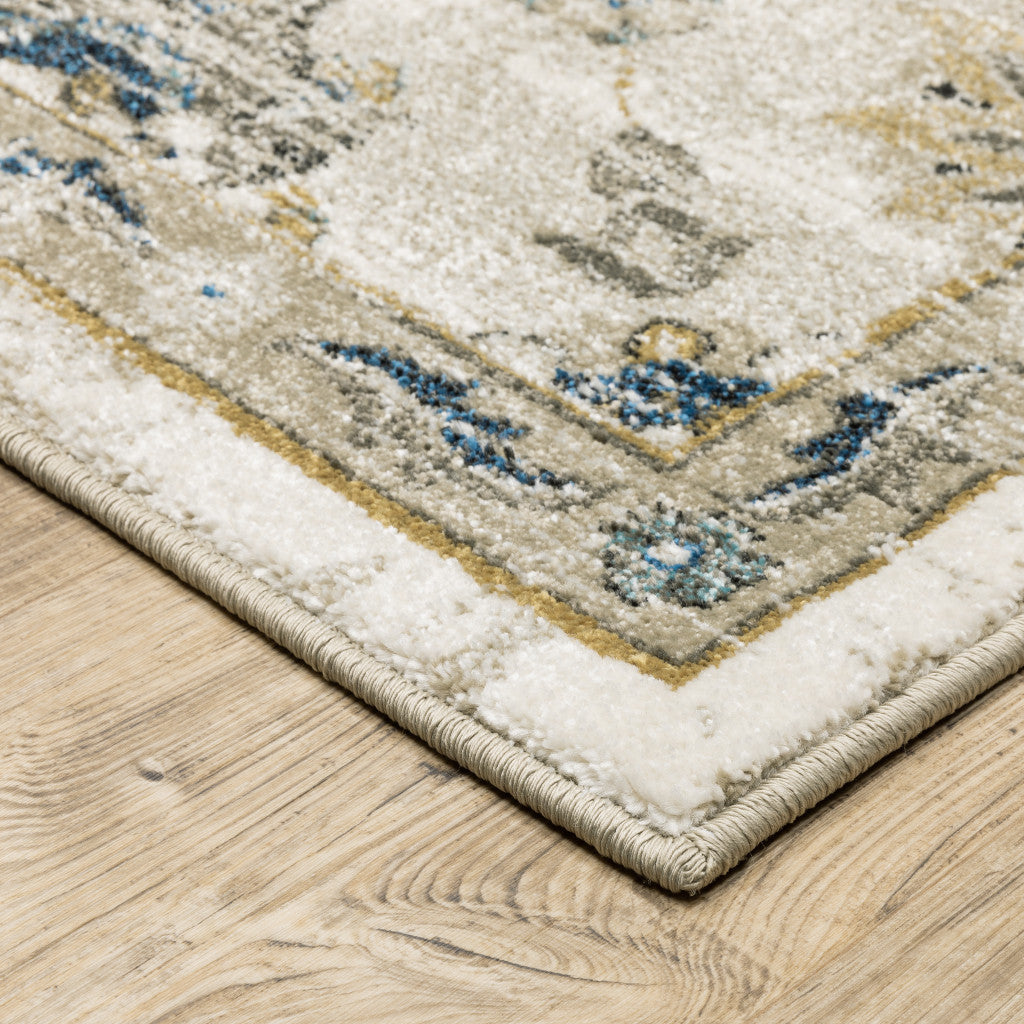 6' X 9' Beige Gold Blue And Grey Oriental Power Loom Stain Resistant