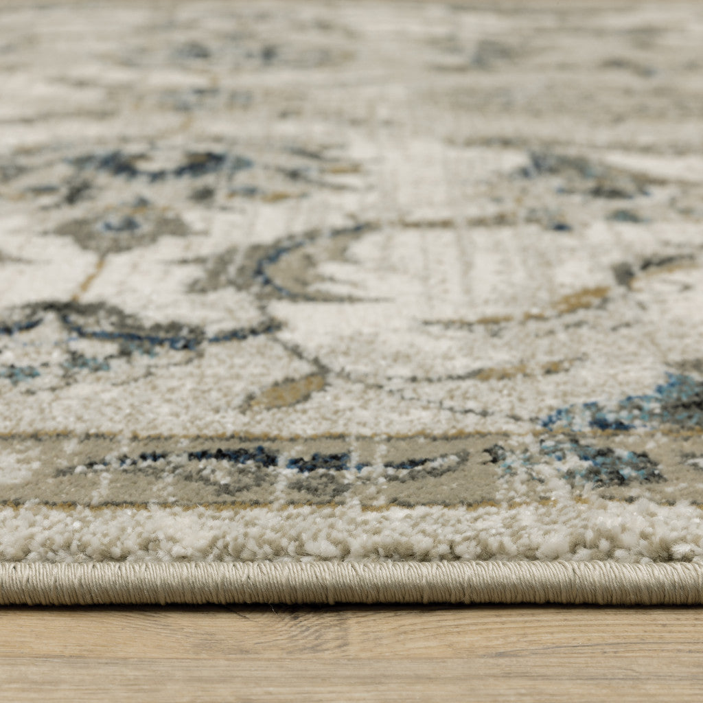 6' X 9' Beige Gold Blue And Grey Oriental Power Loom Stain Resistant