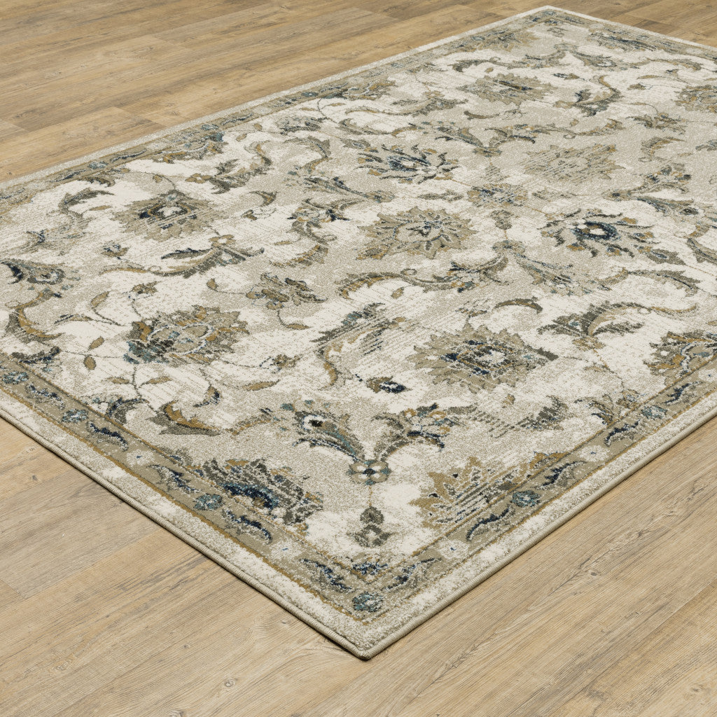 6' X 9' Beige Gold Blue And Grey Oriental Power Loom Stain Resistant