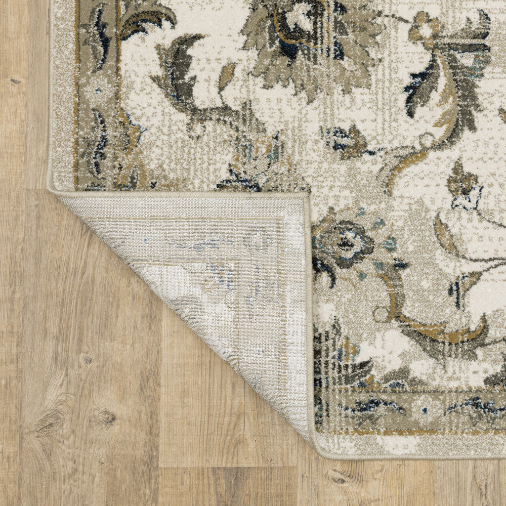 6' X 9' Beige Gold Blue And Grey Oriental Power Loom Stain Resistant
