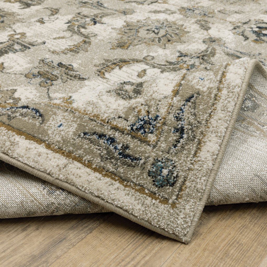 6' X 9' Beige Gold Blue And Grey Oriental Power Loom Stain Resistant