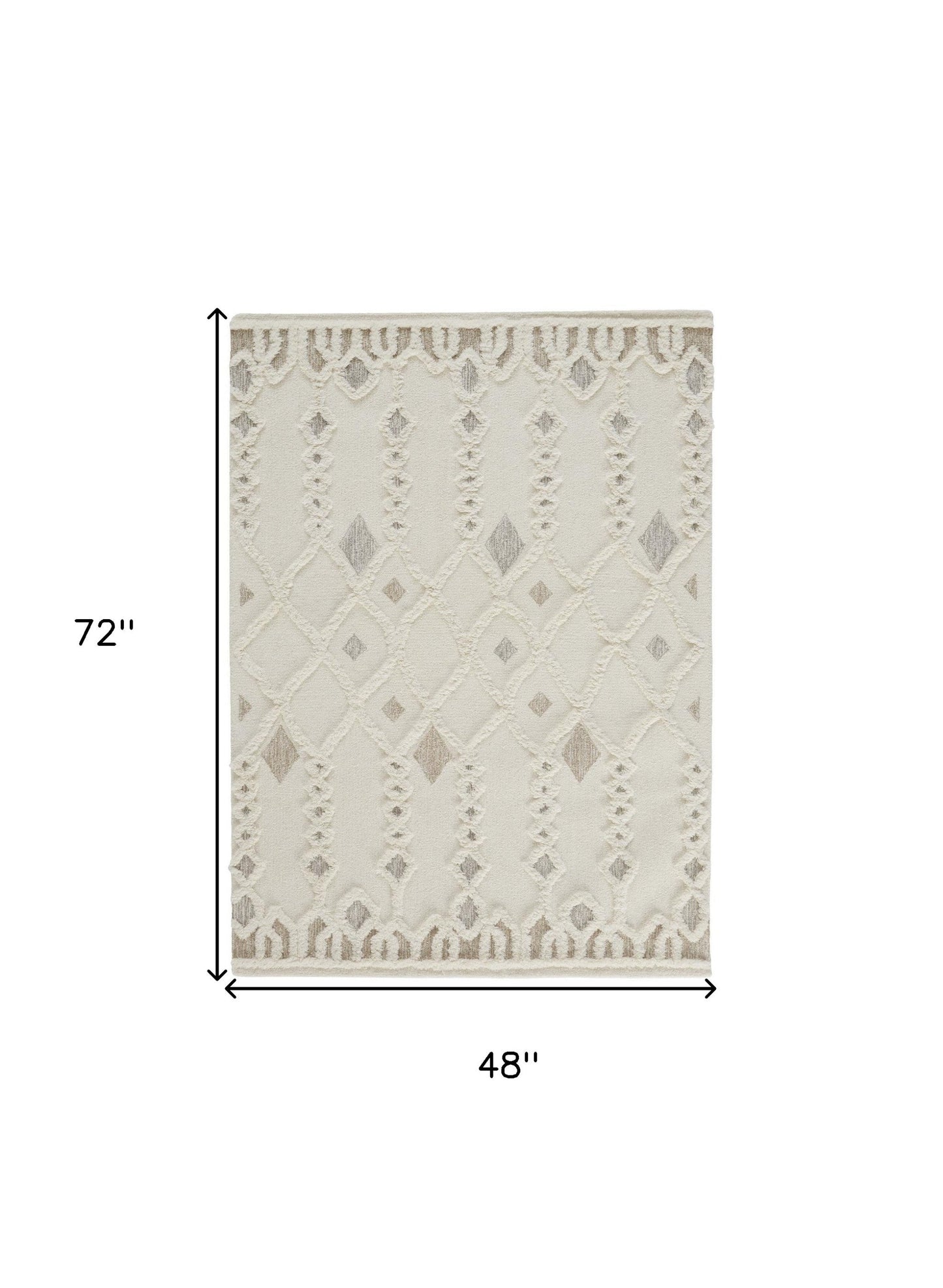5' X 8' Ivory Tan And Silver Wool Geometric Tufted Handmade Stain