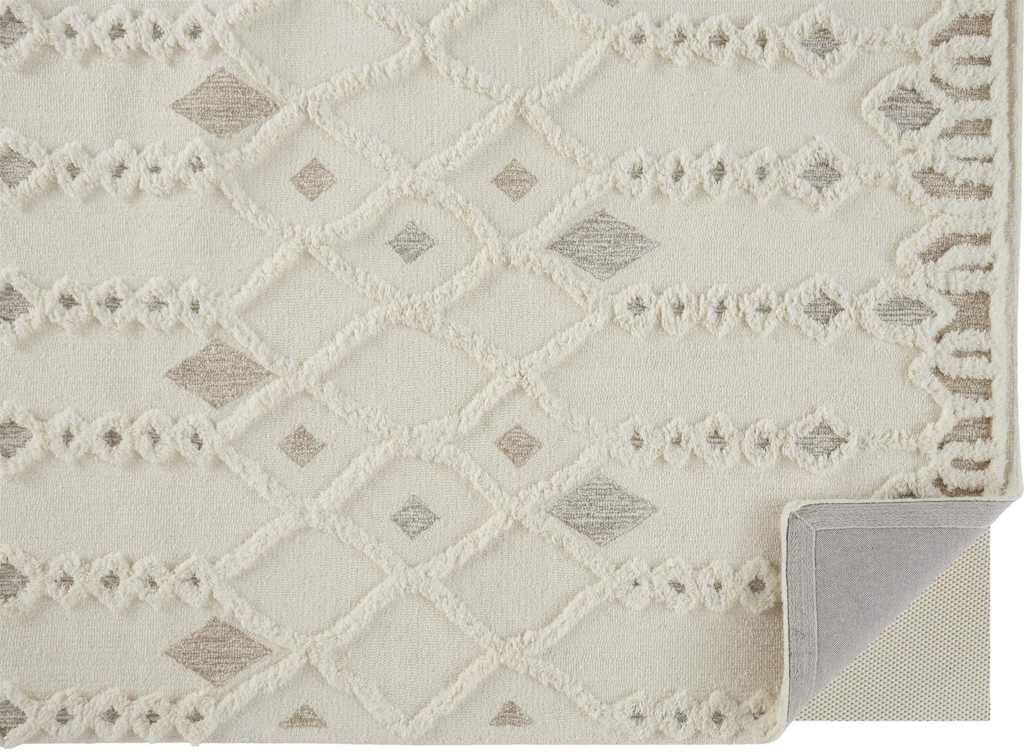 5' X 8' Ivory Tan And Silver Wool Geometric Tufted Handmade Stain