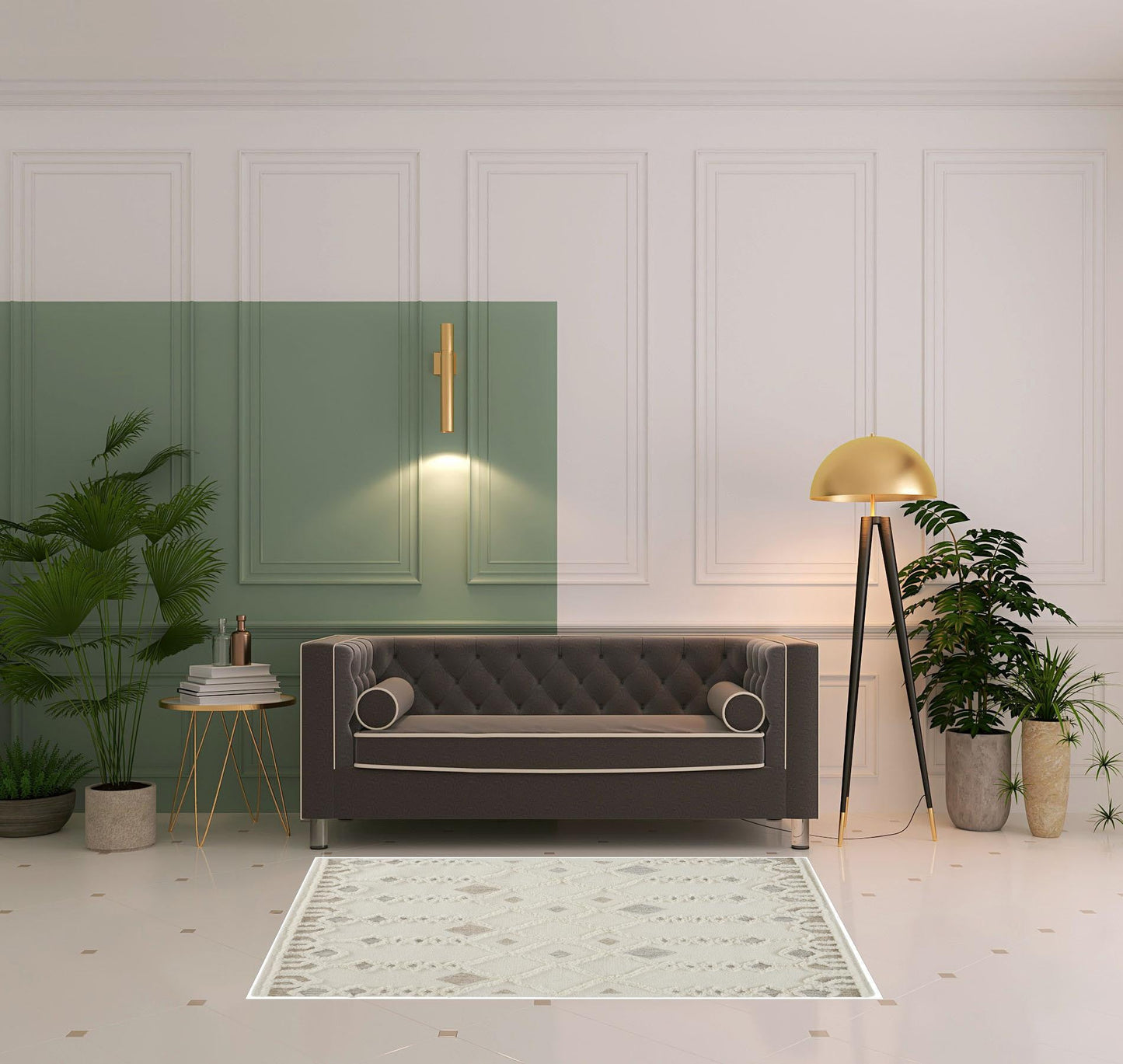5' X 8' Ivory Tan And Silver Wool Geometric Tufted Handmade Stain
