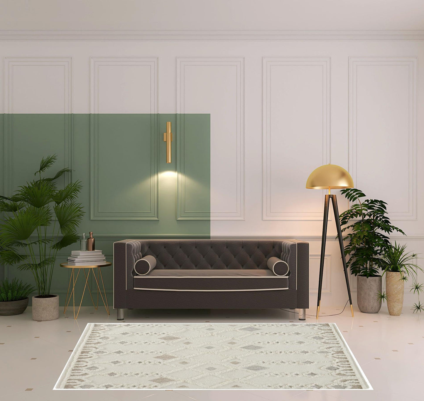 5' X 8' Ivory Tan And Silver Wool Geometric Tufted Handmade Stain
