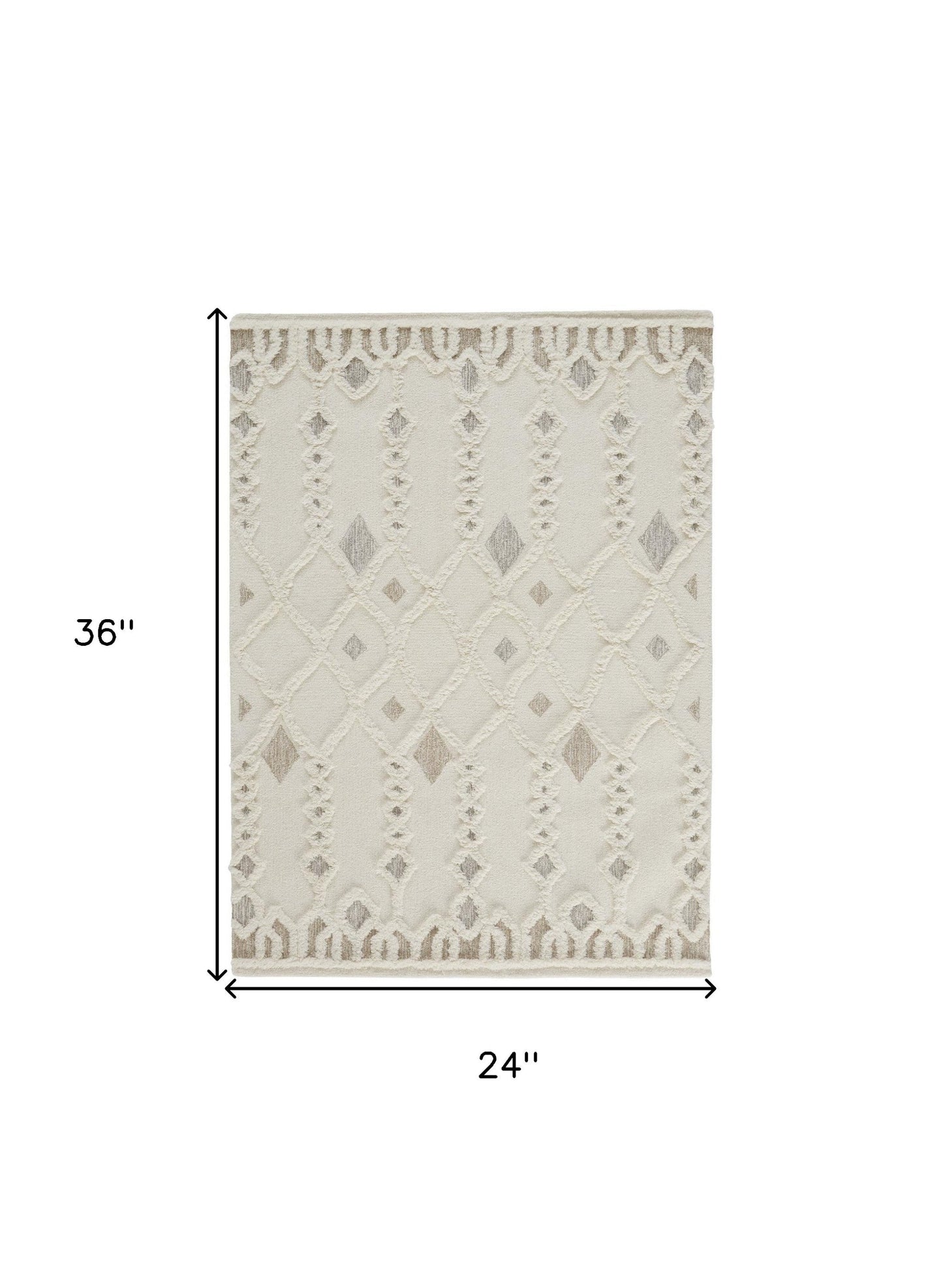 5' X 8' Ivory Tan And Silver Wool Geometric Tufted Handmade Stain