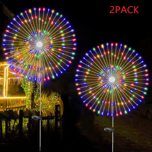 2PCS Solar Fireworks 90 LED Multi-Color Outdoor Christmas Lights