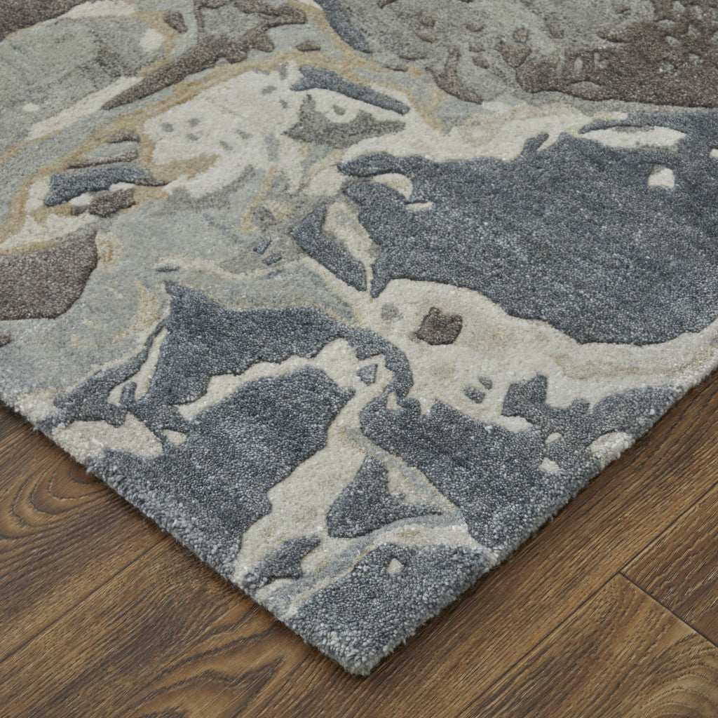 4' X 6' Ivory Taupe and Green Abstract Hand Tufted Worn Faded Area Rug