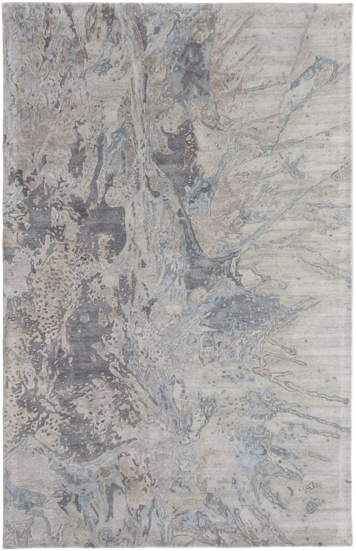 4' X 6' Ivory Taupe and Green Abstract Hand Tufted Worn Faded Area Rug