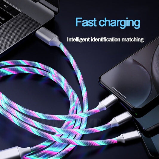 3 in 1 LED Fast Charging Cable Adapter For iPhone Micro USB Type C