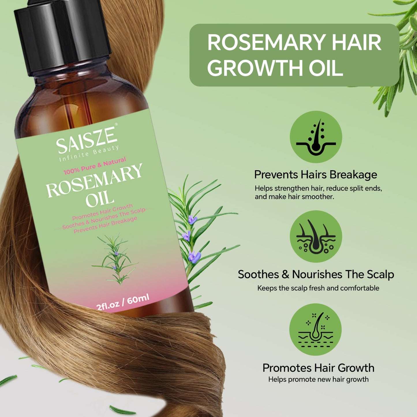 2 fl.oz Rosemary Oil for Hair Care Organic Conditioner 100% Pure &