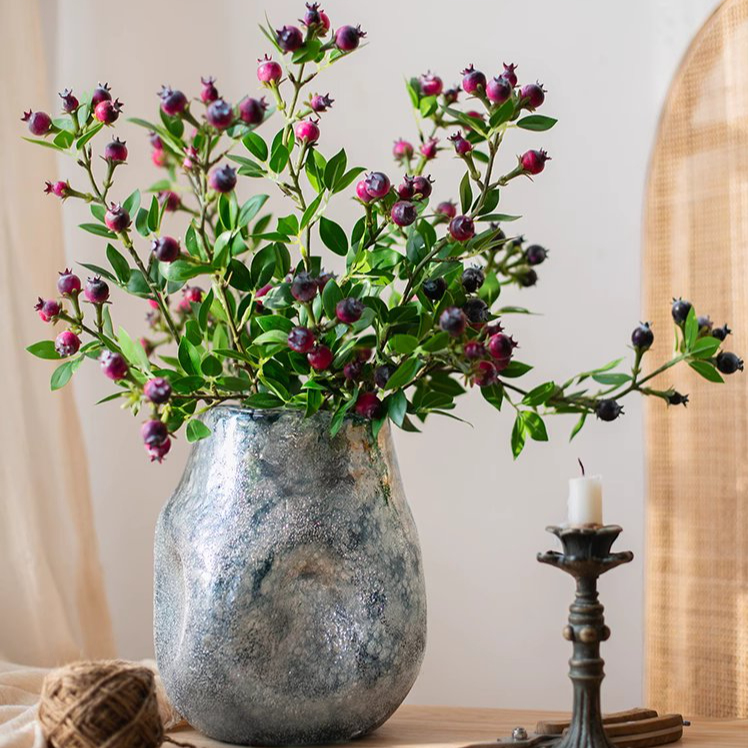 Artificial Fruit Alpine Blueberry Stem 22.4" Tall Silk Plant