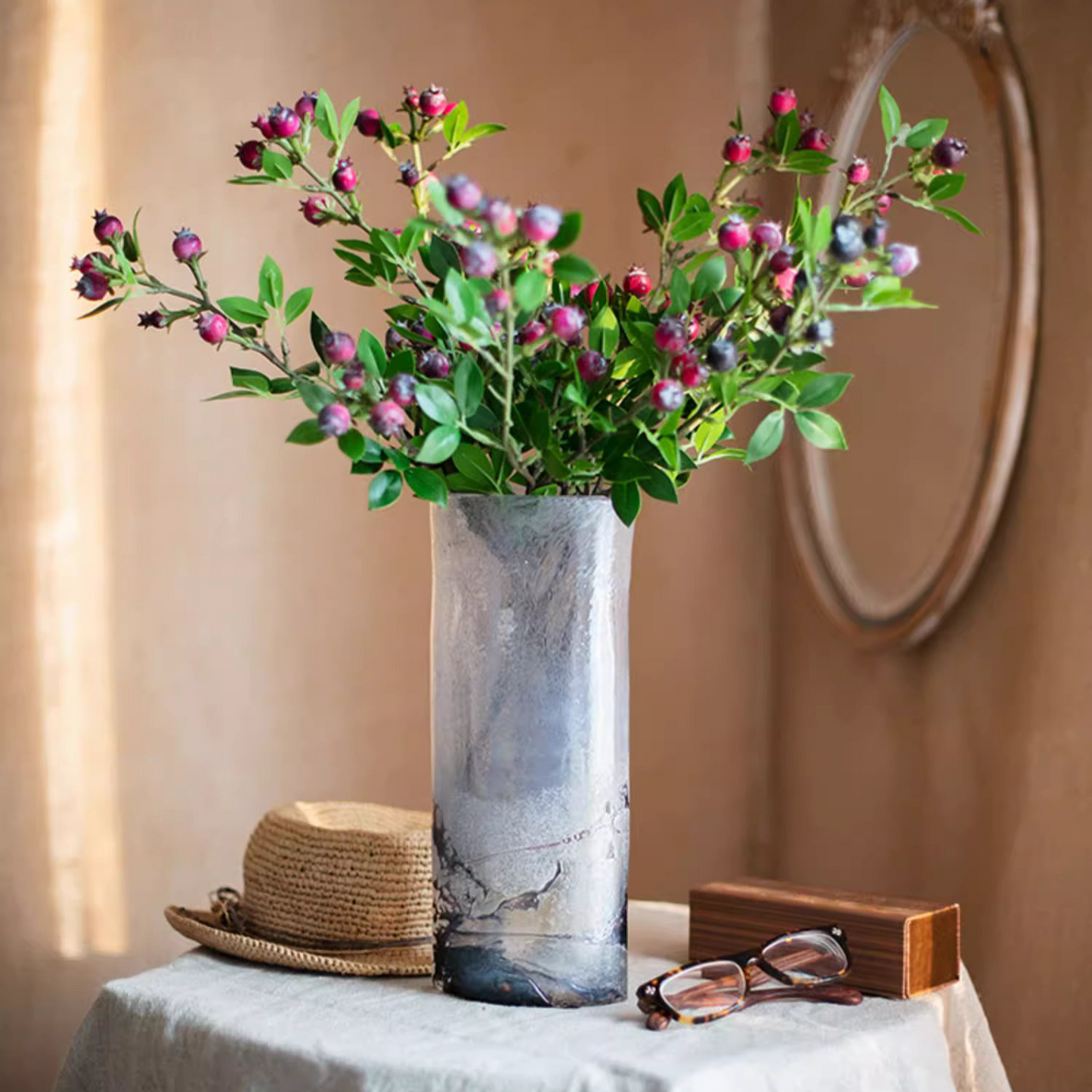 Artificial Fruit Alpine Blueberry Stem 22.4" Tall Silk Plant