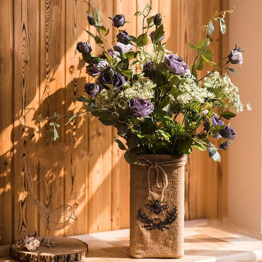 Artificial Flower Silk Rose Flower Bloom and Bud Stem in Purple 39"