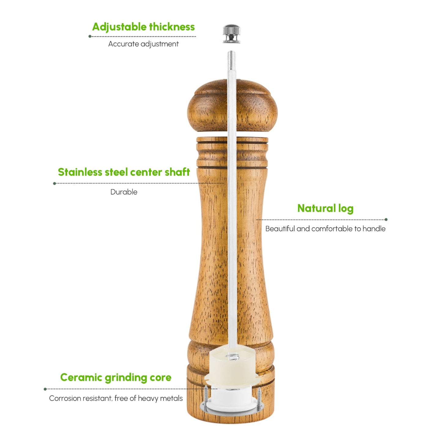 2X Wooden Pepper Grinder Pepper Mill Coarseness Adjustable Peppermill