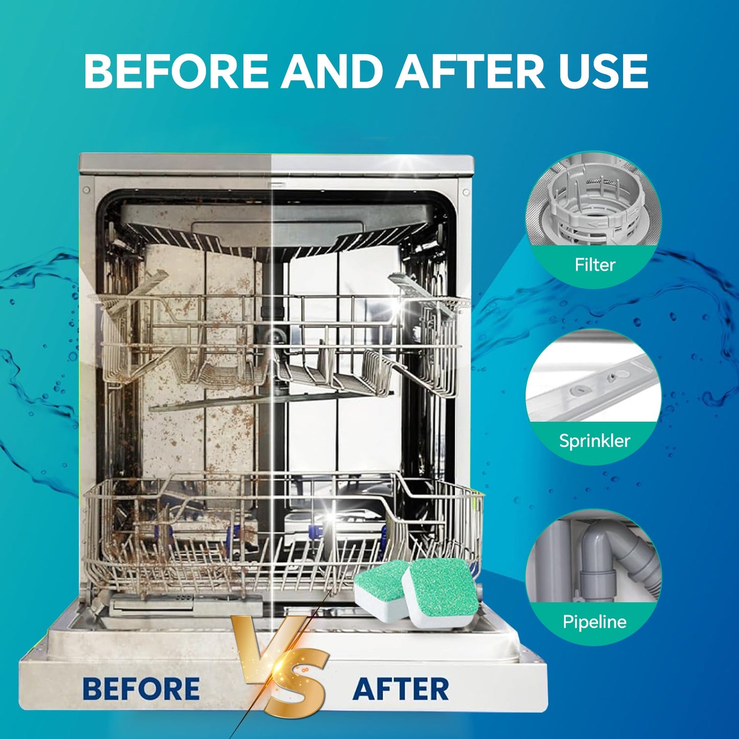 9 Tablets Dishwasher Detergent Deep Clean Dishwasher Deodorizer