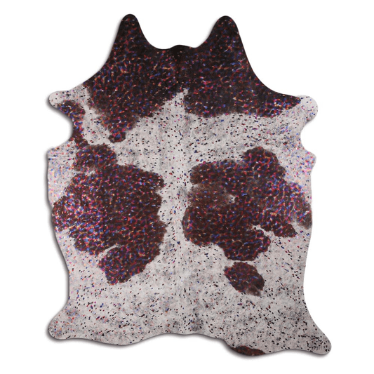 Acid Washed Metallic Cowhide Area Rug In Brown And White
