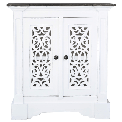 Cottage Solid Wood Accent Cabinet In Distressed White And Driftwood