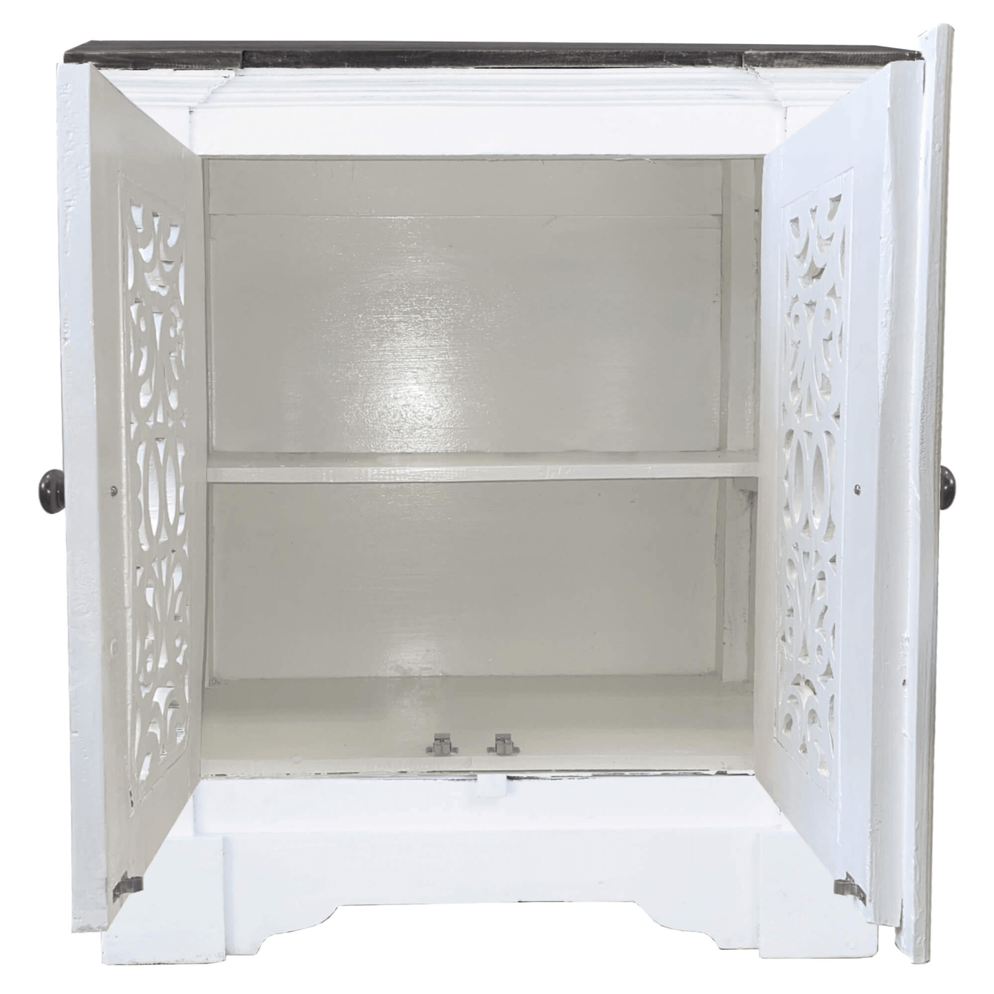 Cottage Solid Wood Accent Cabinet In Distressed White And Driftwood