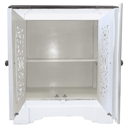 Cottage Solid Wood Accent Cabinet In Distressed White And Driftwood