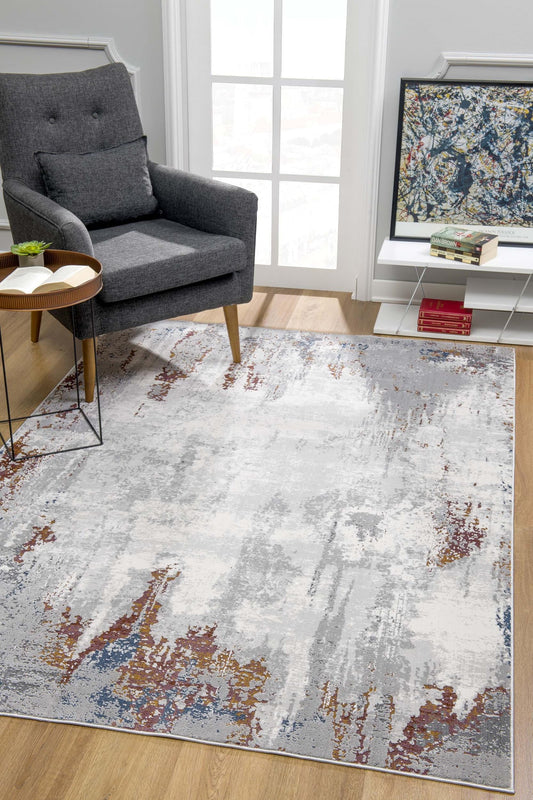 7' X 10' Gray And Ivory Modern Abstract Area Rug