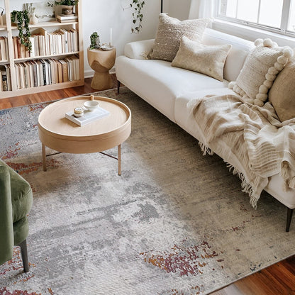 7' X 10' Gray And Ivory Modern Abstract Area Rug