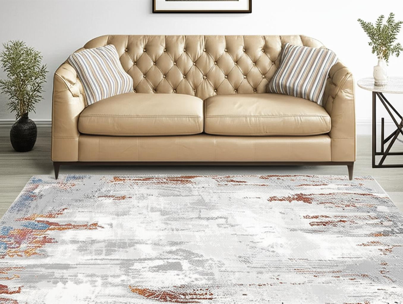 7' X 10' Gray And Ivory Modern Abstract Area Rug