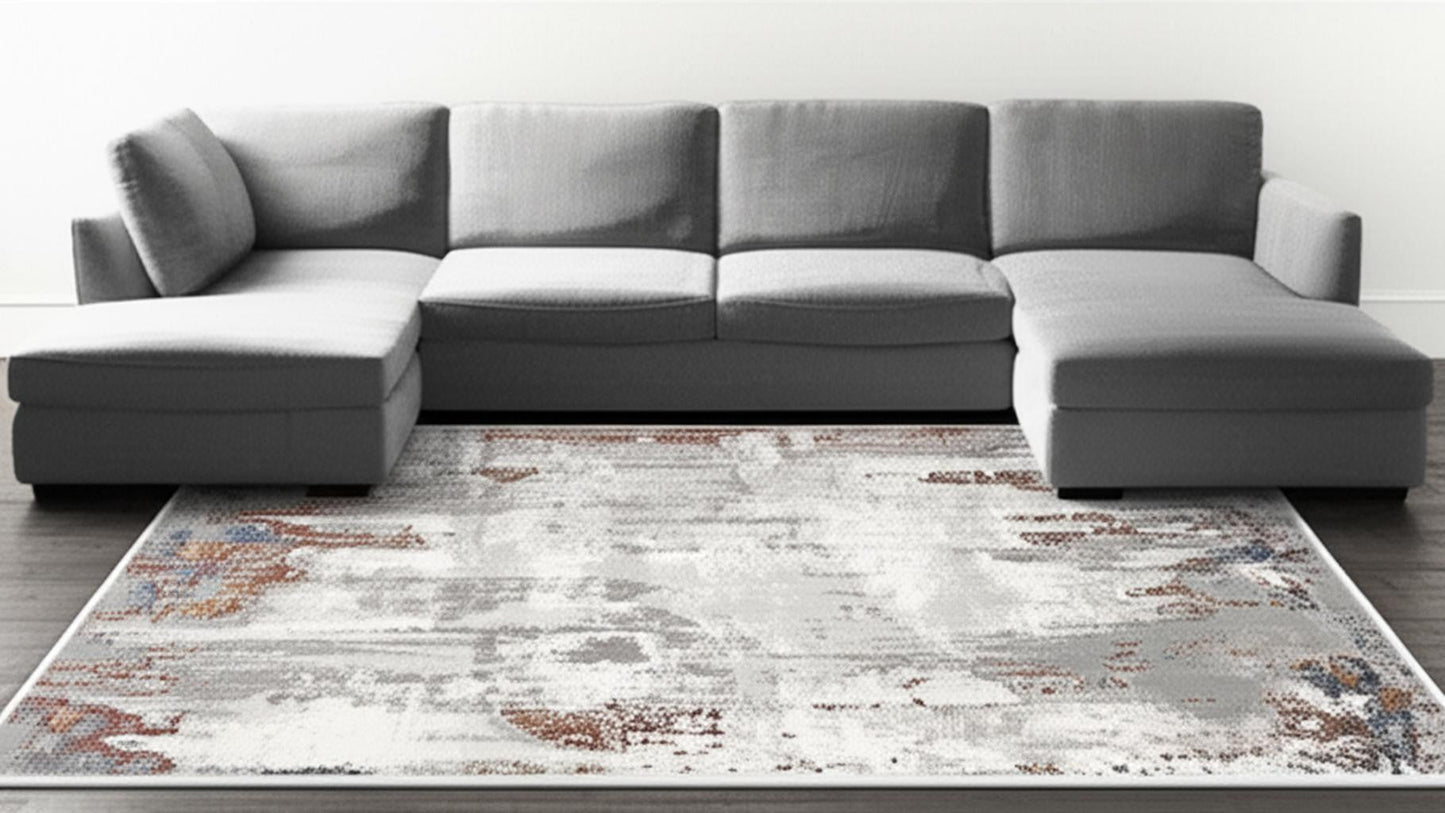 7' X 10' Gray And Ivory Modern Abstract Area Rug
