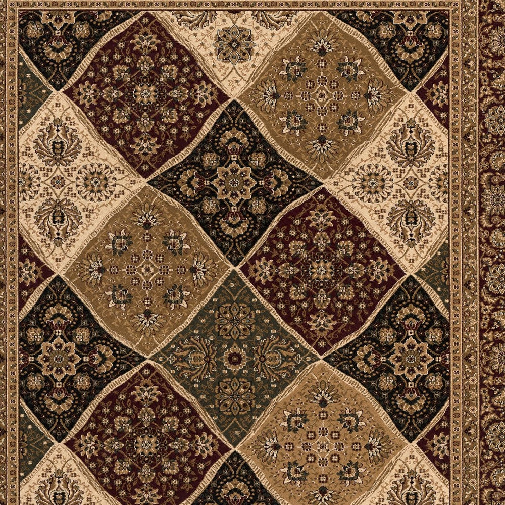5' X 8' Red and Beige Oriental Power Loom Area Rug
