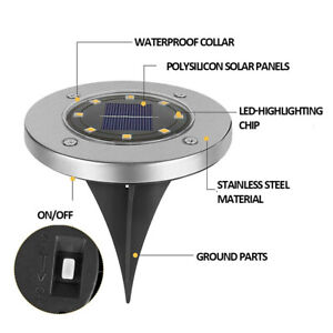 LED Solar Powered Path Lights Wireless Ground Waterproof Decor