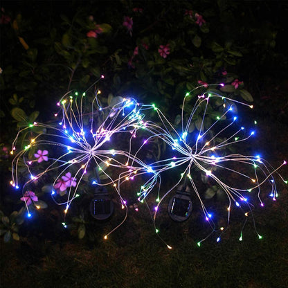 2PCS Solar Fireworks 90 LED Multi-Color Outdoor Christmas Lights