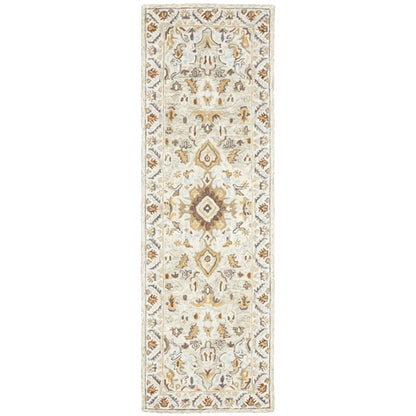 2' X 8' Ivory Beige Gold And Muted Grey Oriental Tufted Handmade Stain