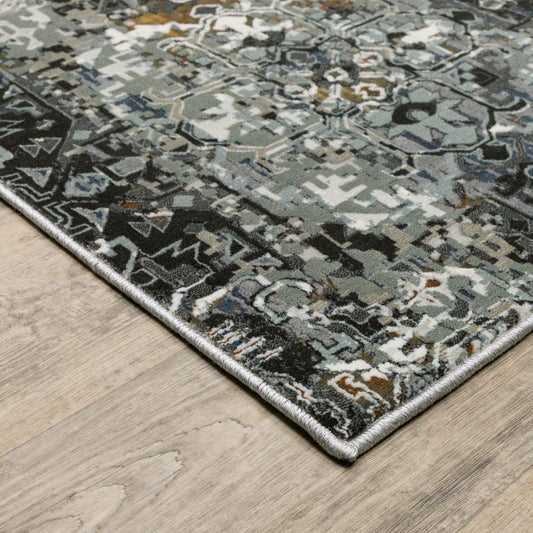 4' X 6' Ivory Charcoal Grey Blue Rust Gold And Brown Oriental Power