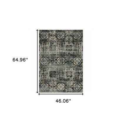 4' X 6' Ivory Charcoal Grey Blue Rust Gold And Brown Oriental Power