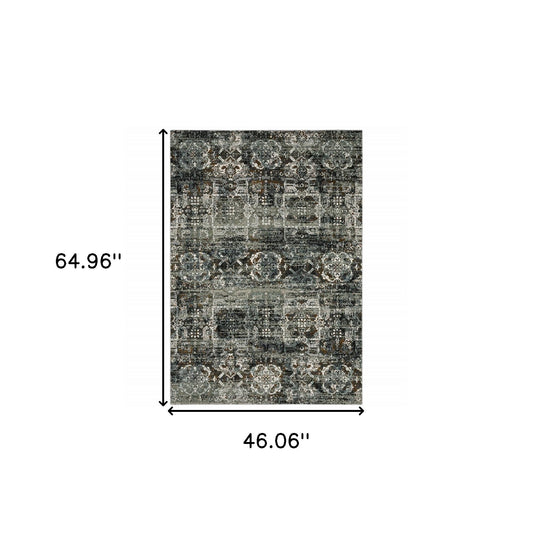 4' X 6' Ivory Charcoal Grey Blue Rust Gold And Brown Oriental Power