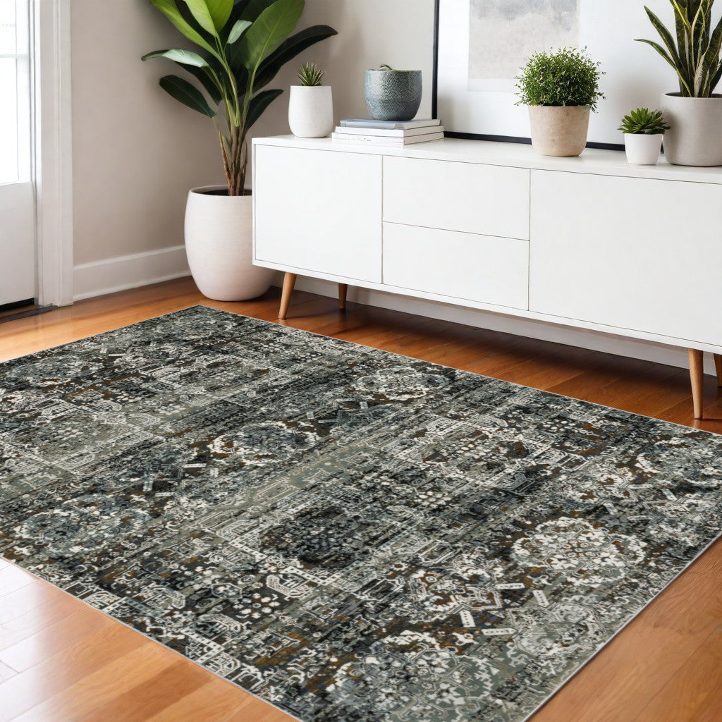 4' X 6' Ivory Charcoal Grey Blue Rust Gold And Brown Oriental Power