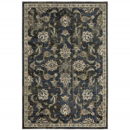 10' X 13' Charcoal Blue Gold Rust And Beige Oriental Power Loom Stain