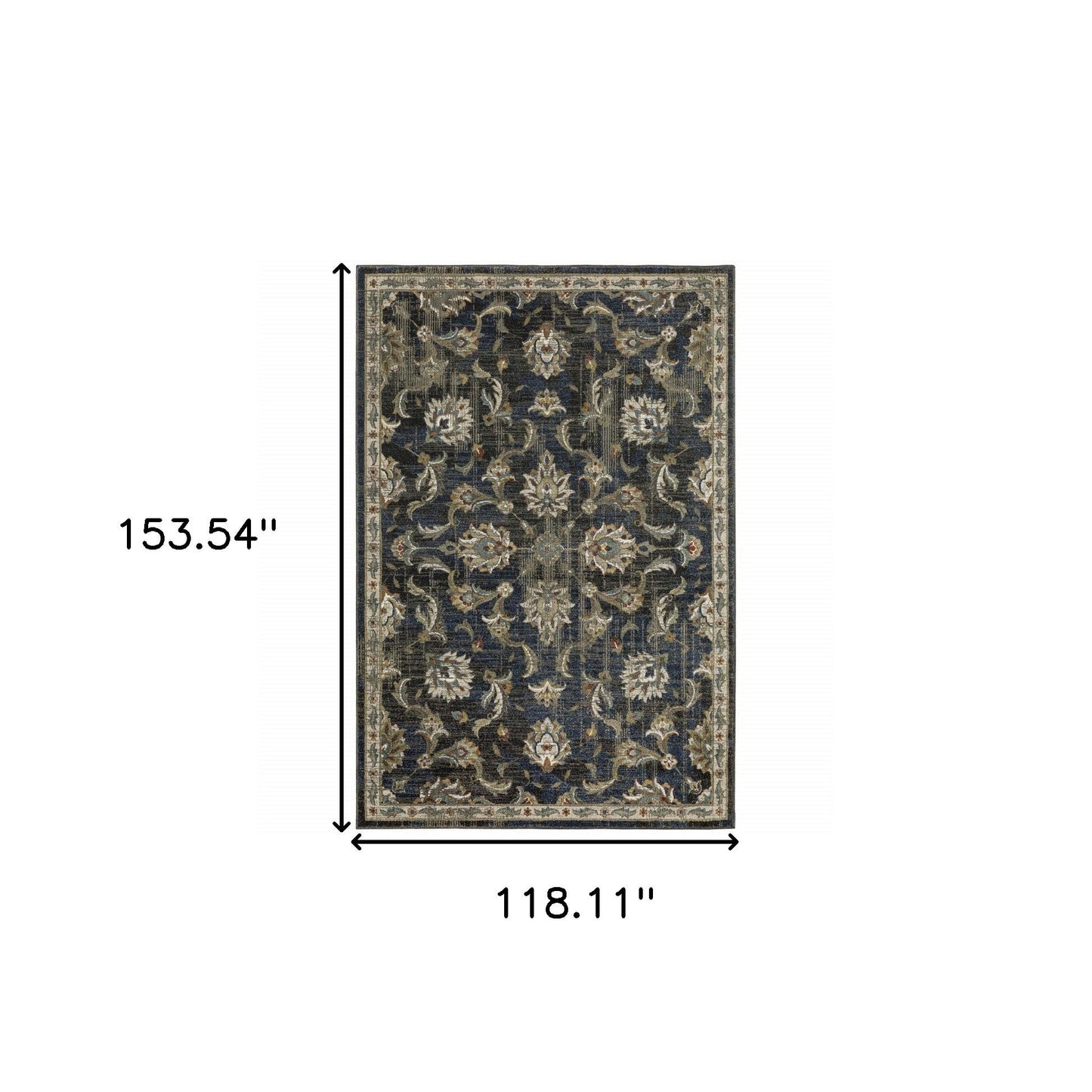 10' X 13' Charcoal Blue Gold Rust And Beige Oriental Power Loom Stain