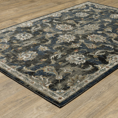 10' X 13' Charcoal Blue Gold Rust And Beige Oriental Power Loom Stain