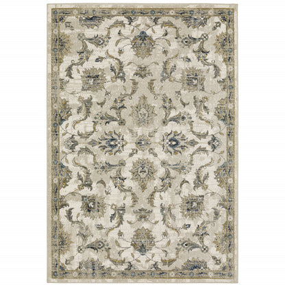 6' X 9' Beige Gold Blue And Grey Oriental Power Loom Stain Resistant