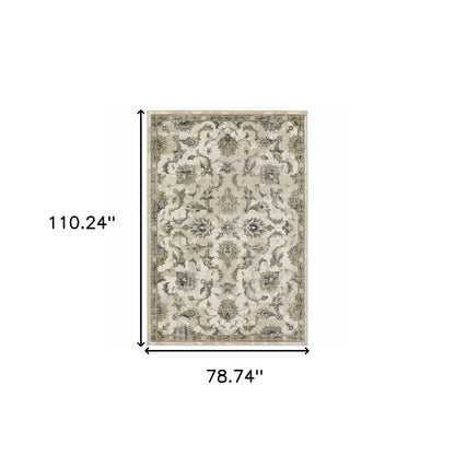 6' X 9' Beige Gold Blue And Grey Oriental Power Loom Stain Resistant