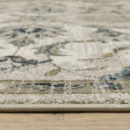 6' X 9' Beige Gold Blue And Grey Oriental Power Loom Stain Resistant