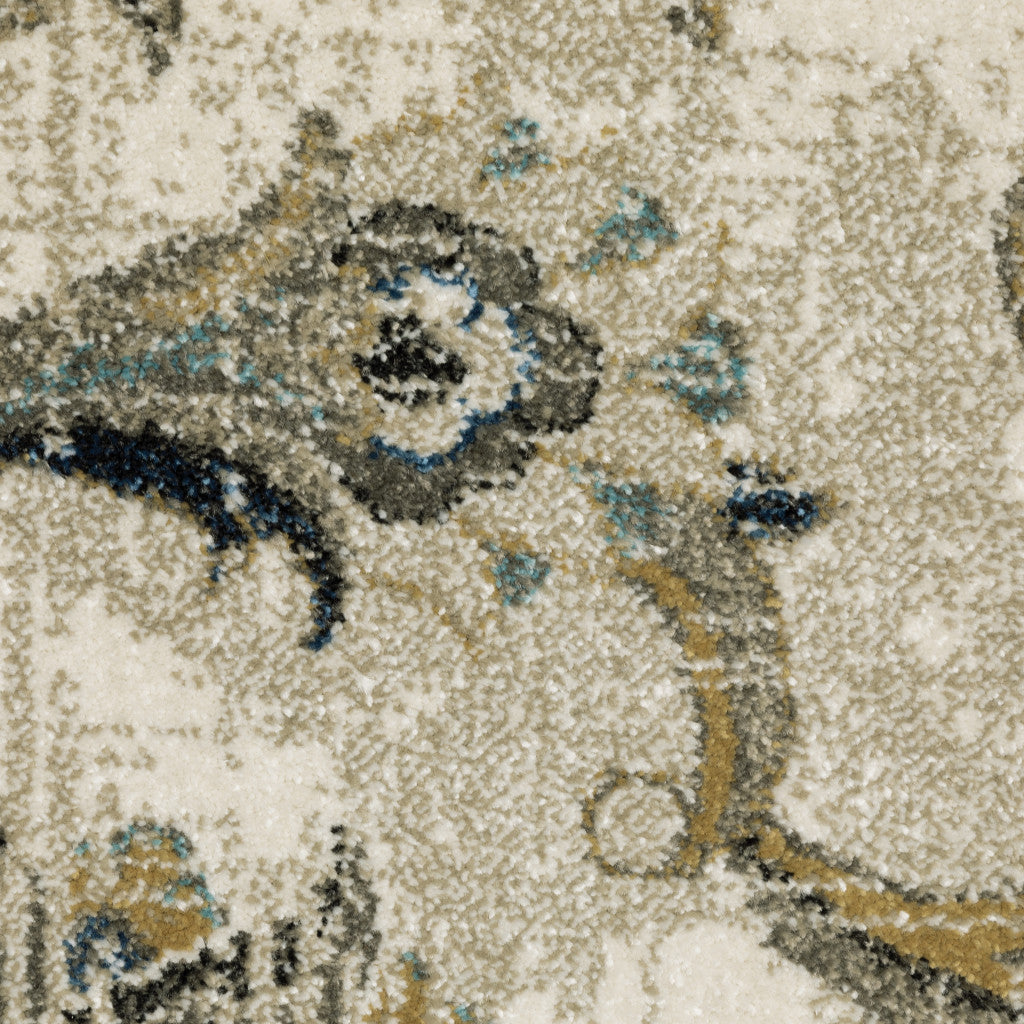 6' X 9' Beige Gold Blue And Grey Oriental Power Loom Stain Resistant
