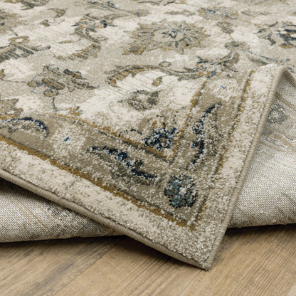 6' X 9' Beige Gold Blue And Grey Oriental Power Loom Stain Resistant